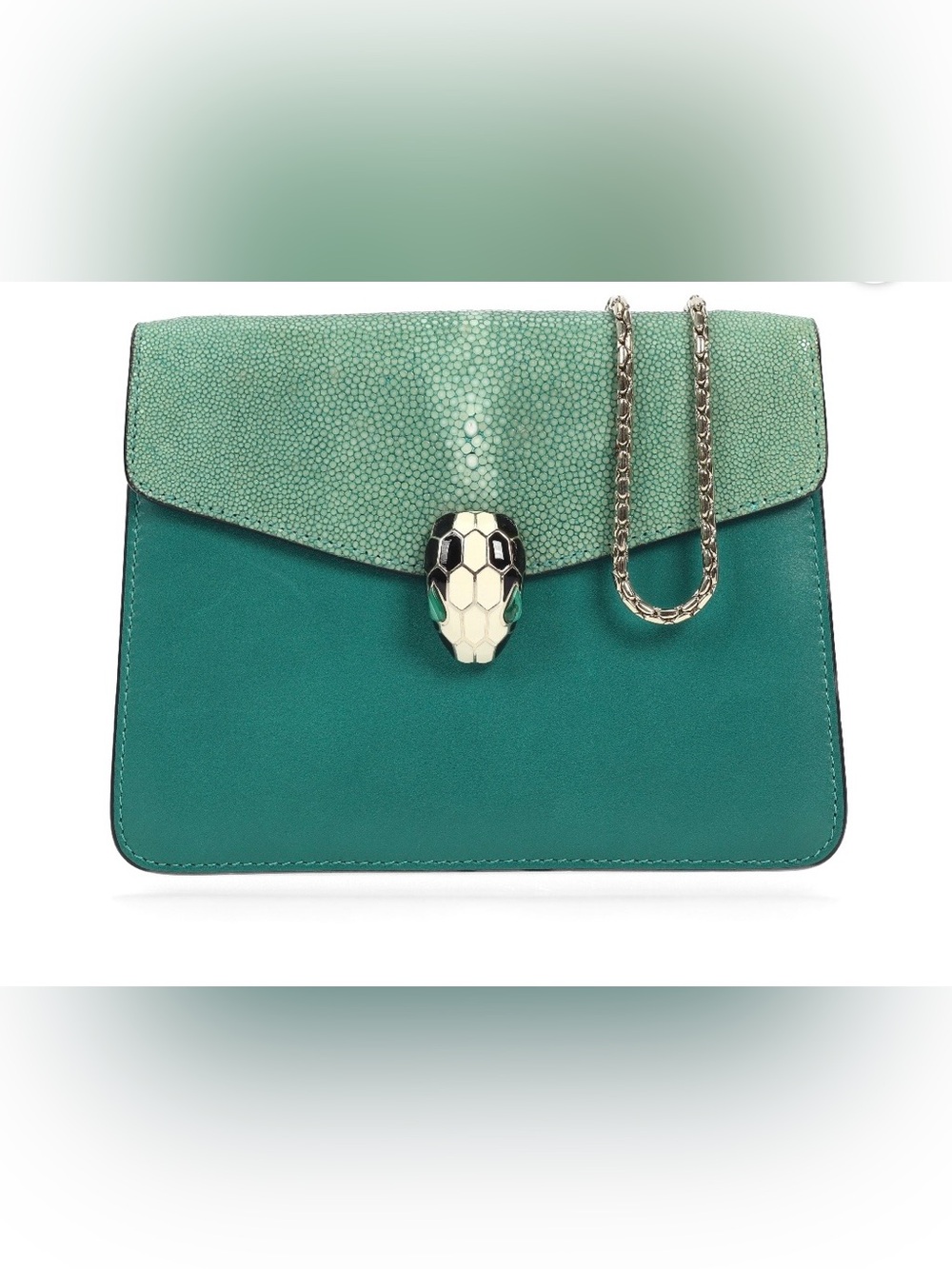 Bvlgari Galuchat Stringray Sea-foam Two-Tone Leather Crossbody Shoulder Bag